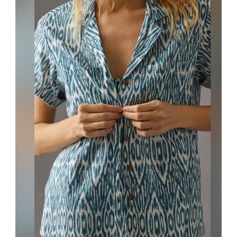 Pilcro and the Letterpress Blue White Ikat Short Sleeve Button Down Shirt Mens M